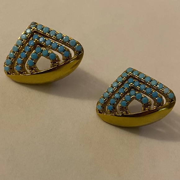 Noir Gold & Light Blue Huggie Cuff Wide Mini Hoops - Picture 3 of 6